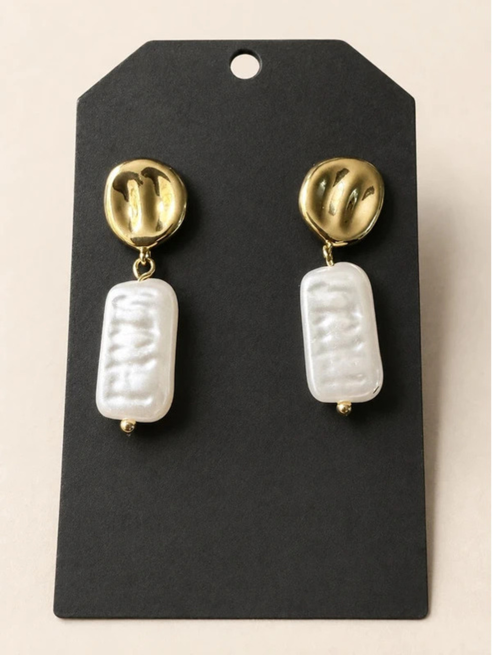 Gold Tone White Pearlescent Rectangle Drop Earrings Party Gift for her
